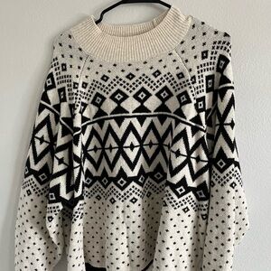 Old Navy Cream and Black Turtleneck Sweater with Nordic Patterns
